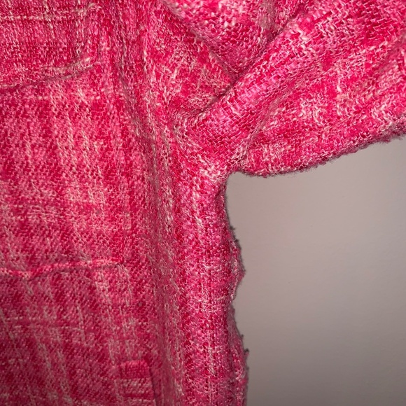 Zara Tweed Textured Woven Plaid Frayed Overshirt Shacket Shirt Jacket Pink S - Picture 4 of 16